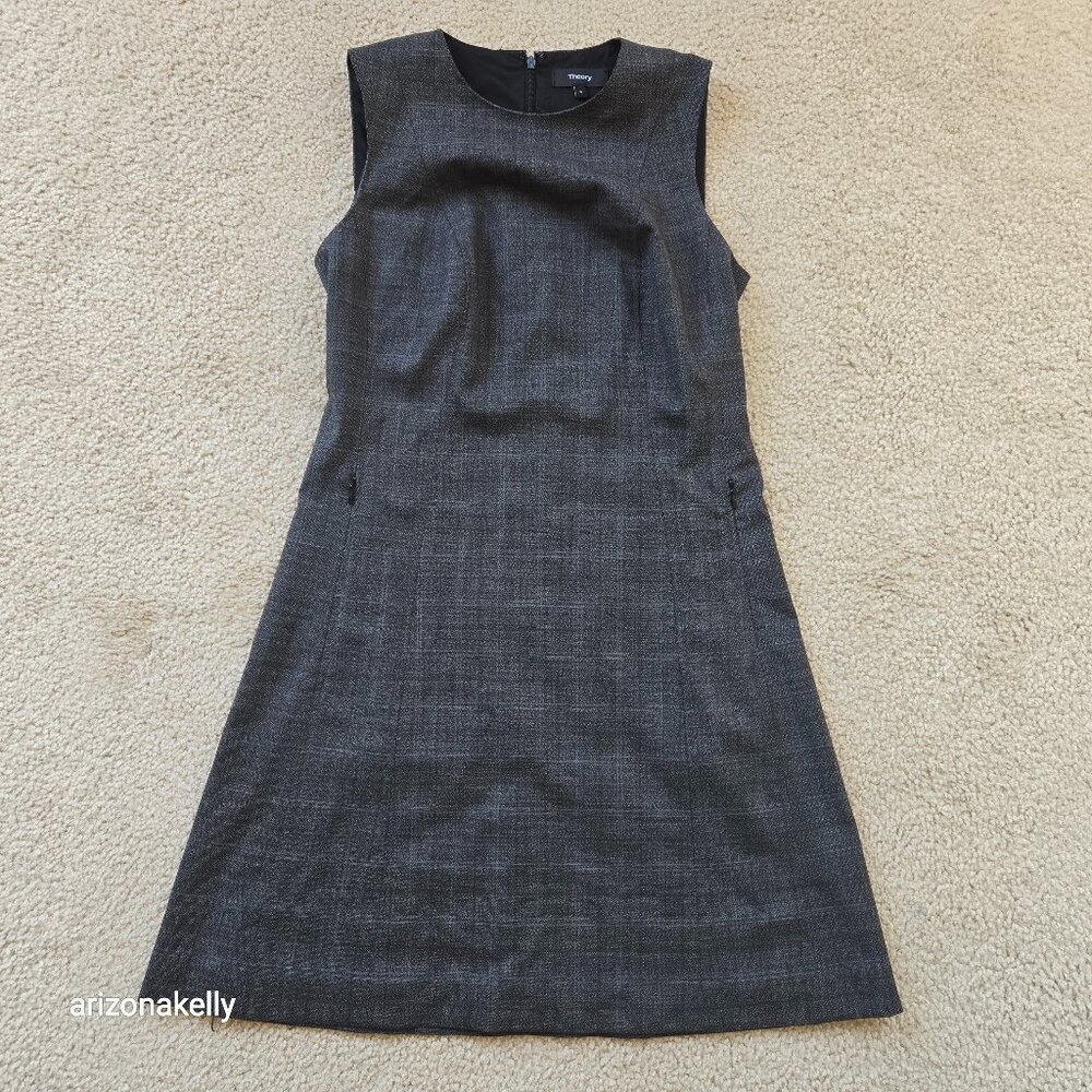 NWOT Theory Wool Sheath Dress Zippered Pockets Plaid